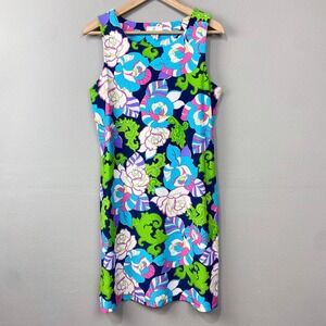 Jude Connally Beth Dress Size L Judecloth Blue‎ Floral Knit Southern Prep Resort